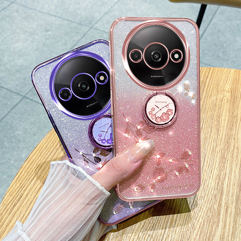 KADEM For Xiaomi Redmi A3 / Poco C61 4G TPU Case Rhinestone Flower Back Cover Ring Kickstand KADEM For Xiaomi Redmi A3 / Poco C61 4G TPU Case Rhinestone Flower Back Cover Ring Kickstand